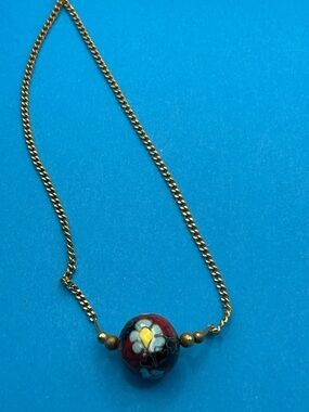 Red Floral Ball Cloissione Necklace